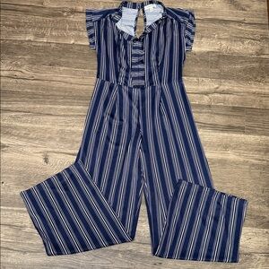 Monteau Navy and White Striped Jumpsuit